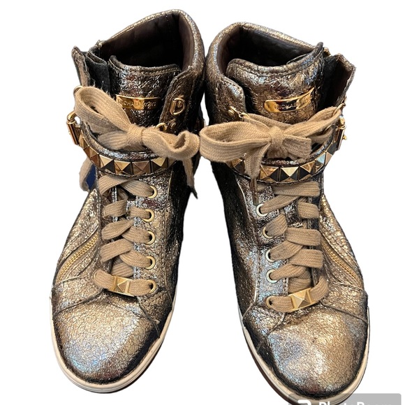 MICHAEL KORS GLAM METALLIC HI-TOP STUDDED SNEAKERS 9M - Picture 4 of 13